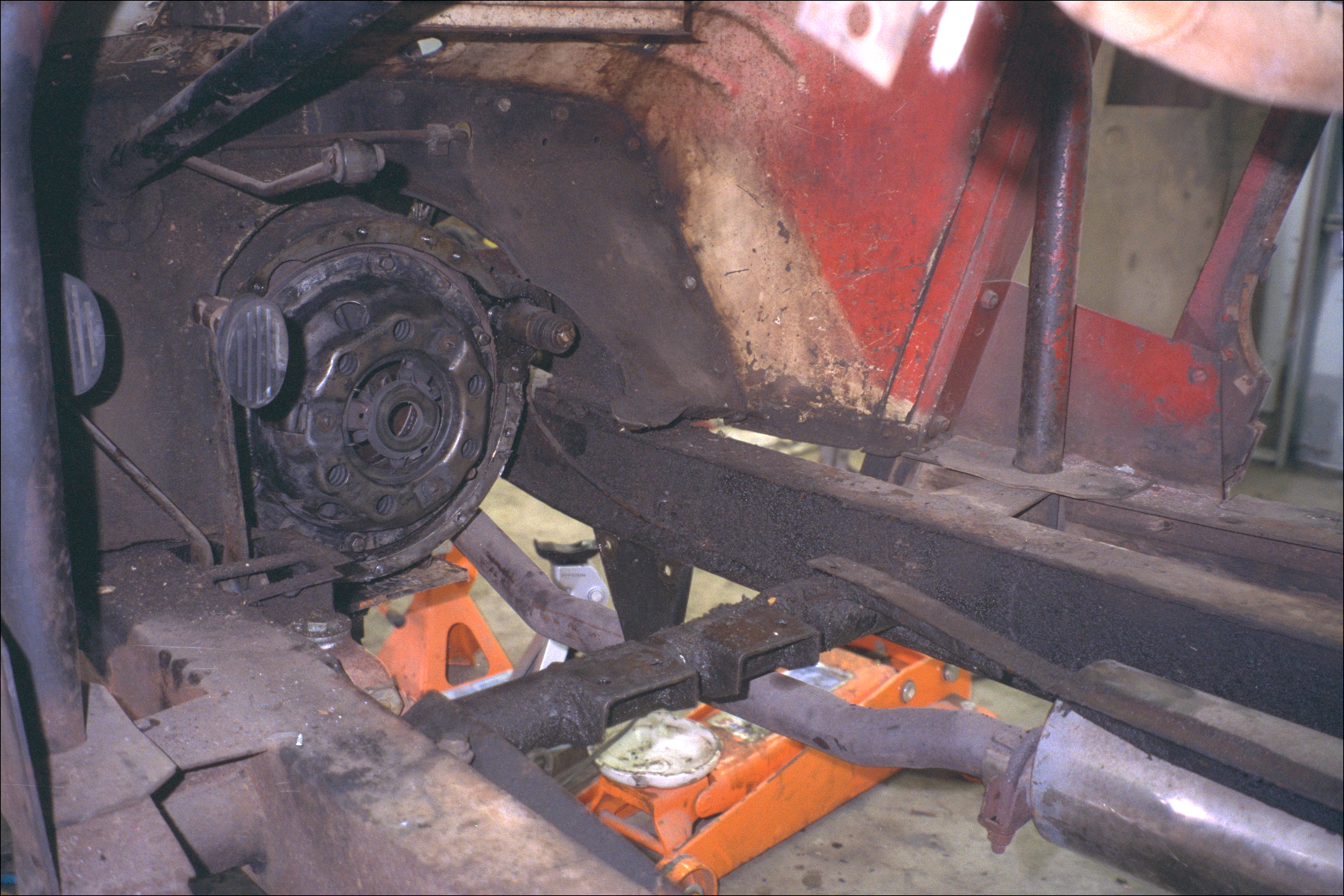 Transmission removed; clutch uncovered