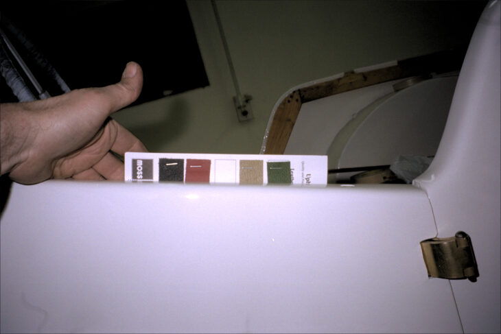 Upholstery swatches and ivory body